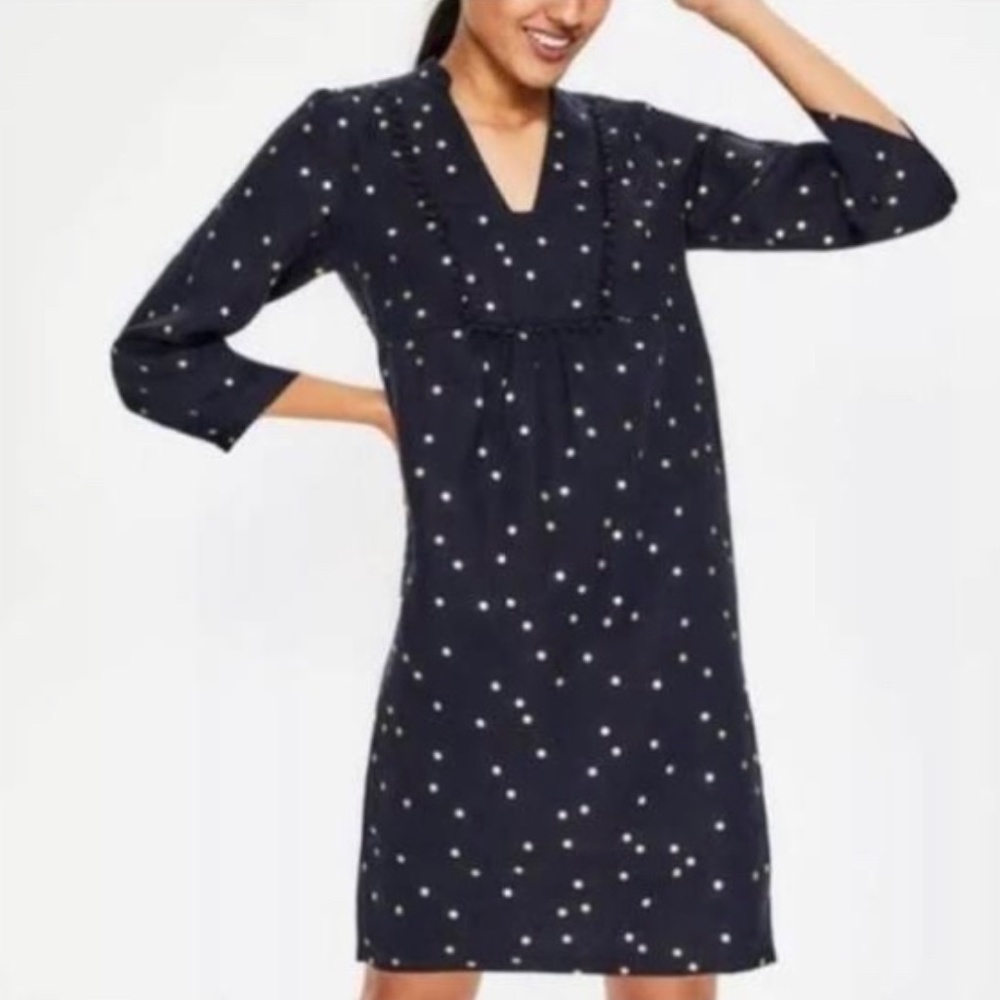 Boden Evangeline Linen Tunic/Swim Coverup - Navy & Gold Dot - Size 2 (US) - NWT